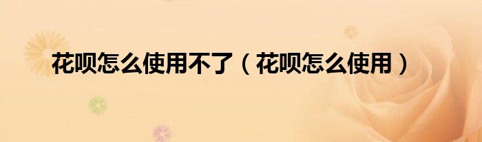 花呗怎么使用不了（花呗怎么使用）