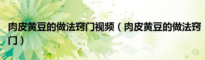 肉皮黄豆的做法窍门视频（肉皮黄豆的做法窍门）