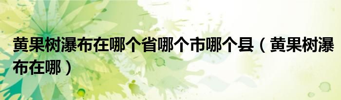 黄果树瀑布在哪个省哪个市哪个县（黄果树瀑布在哪）