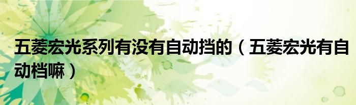 五菱宏光系列有没有自动挡的（五菱宏光有自动档嘛）