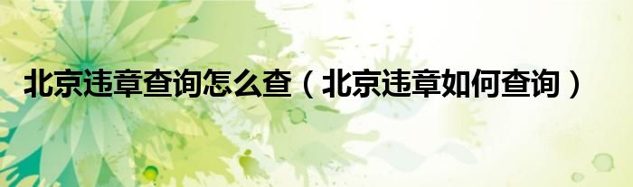 北京违章查询怎么查（北京违章如何查询）