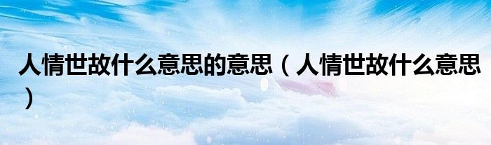 人情世故什么意思的意思（人情世故什么意思）