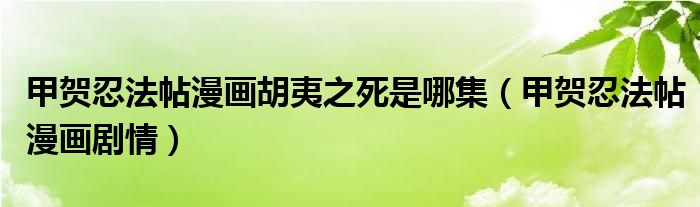 甲贺忍法帖漫画胡夷之死是哪集（甲贺忍法帖漫画剧情）