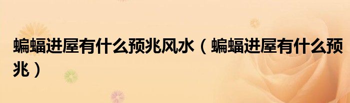 蝙蝠进屋有什么预兆风水（蝙蝠进屋有什么预兆）