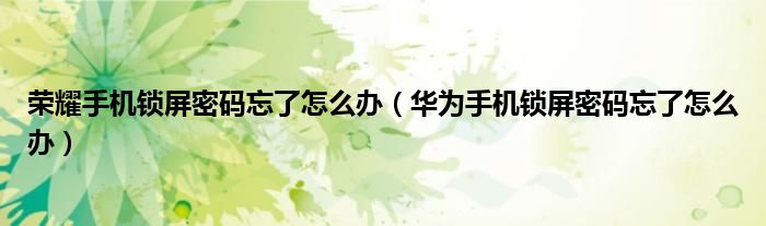 荣耀手机锁屏密码忘了怎么办（华为手机锁屏密码忘了怎么办）
