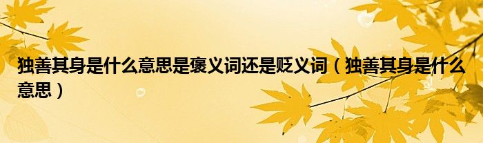 独善其身是什么意思是褒义词还是贬义词（独善其身是什么意思）