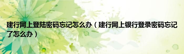 建行网上登陆密码忘记怎么办（建行网上银行登录密码忘记了怎么办）