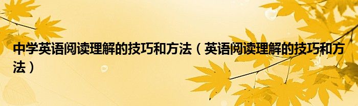 中学英语阅读理解的技巧和方法（英语阅读理解的技巧和方法）