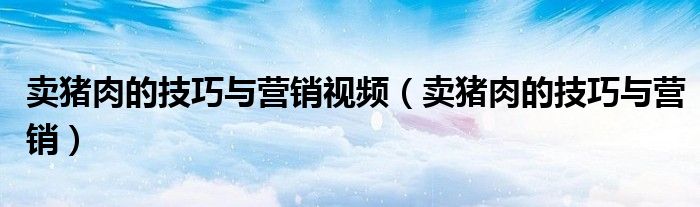 卖猪肉的技巧与营销视频（卖猪肉的技巧与营销）