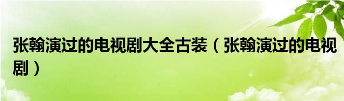张翰演过的电视剧大全古装（张翰演过的电视剧）