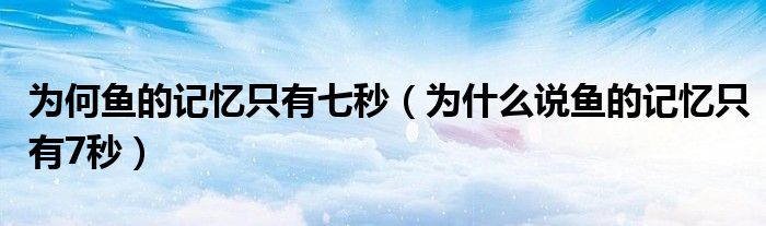 为何鱼的记忆只有七秒（为什么说鱼的记忆只有7秒）