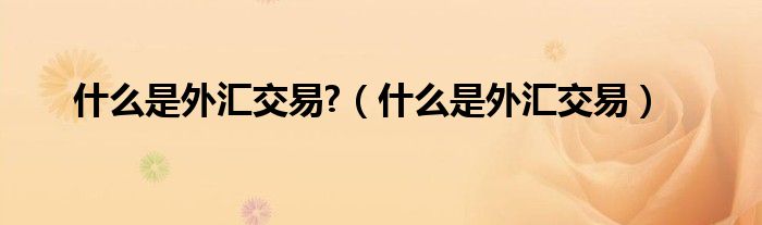 什么是外汇交易?（什么是外汇交易）