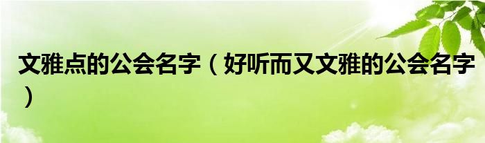 文雅点的公会名字（好听而又文雅的公会名字）