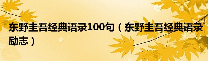 东野圭吾经典语录100句（东野圭吾经典语录励志）