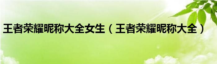 王者荣耀昵称大全女生（王者荣耀昵称大全）