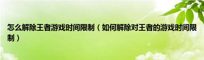 怎么解除王者游戏时间限制（如何解除对王者的游戏时间限制）