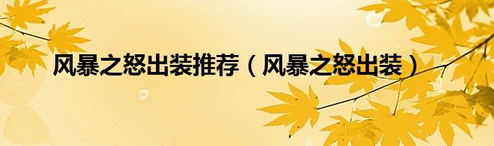风暴之怒出装推荐（风暴之怒出装）