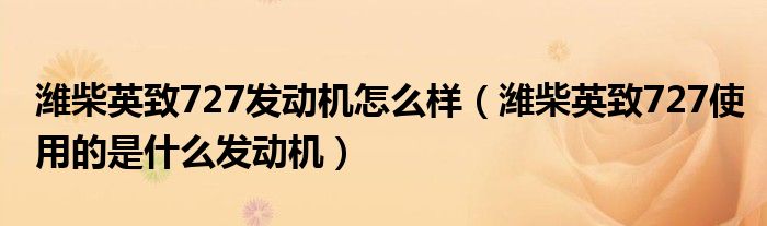 潍柴英致727发动机怎么样（潍柴英致727使用的是什么发动机）