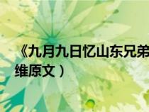 《九月九日忆山东兄弟》[唐]王维（九月九日忆山东兄弟王维原文）