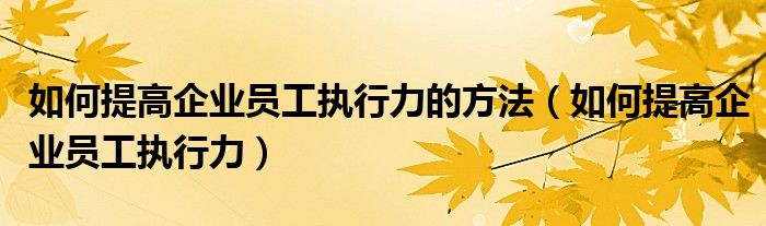 如何提高企业员工执行力的方法（如何提高企业员工执行力）