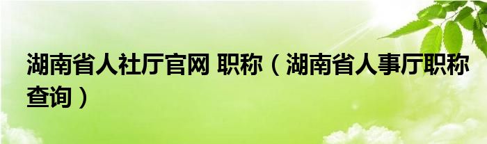 湖南省人社厅官网 职称（湖南省人事厅职称查询）