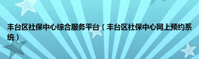 丰台区社保中心综合服务平台（丰台区社保中心网上预约系统）