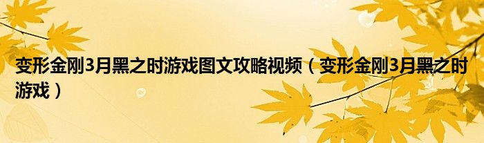 变形金刚3月黑之时游戏图文攻略视频（变形金刚3月黑之时游戏）