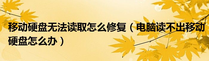移动硬盘无法读取怎么修复（电脑读不出移动硬盘怎么办）