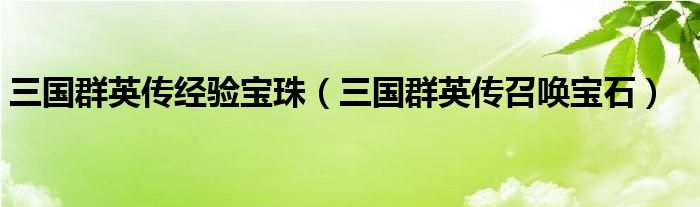 三国群英传经验宝珠（三国群英传召唤宝石）
