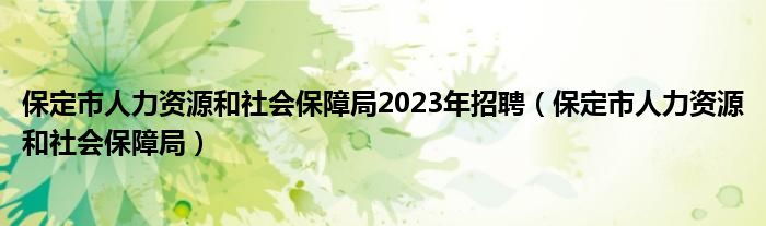 保定市人力资源和社会保障局2023年招聘（保定市人力资源和社会保障局）