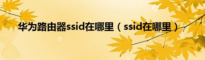 华为路由器ssid在哪里（ssid在哪里）