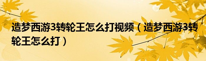 造梦西游3转轮王怎么打视频（造梦西游3转轮王怎么打）